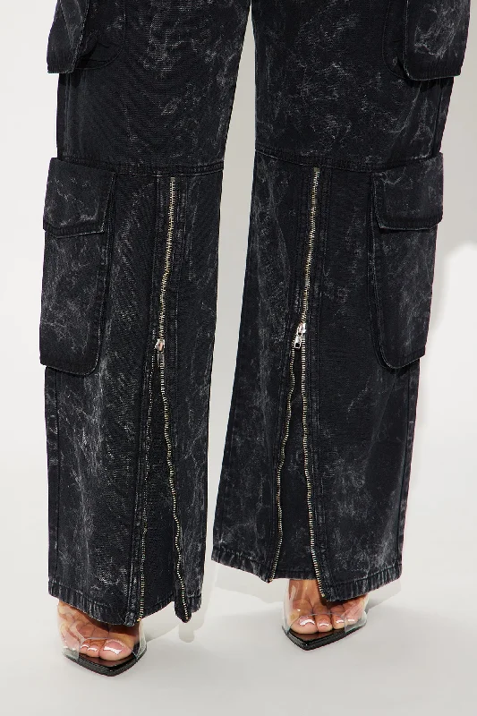 Say No More Wide Leg  Cargo Pant - Black