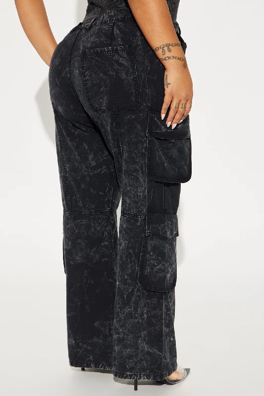 Say No More Wide Leg  Cargo Pant - Black