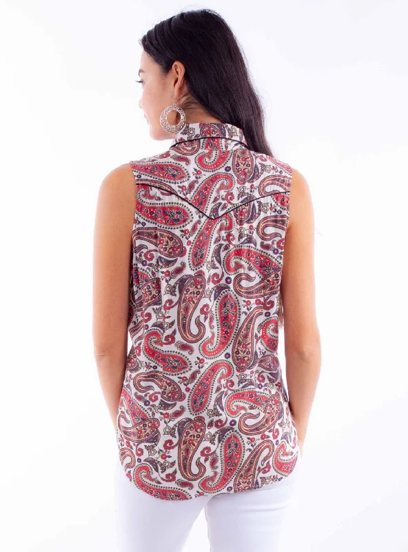 Scully Womens Bold Paisley Red 100% Rayon S/L Shirt