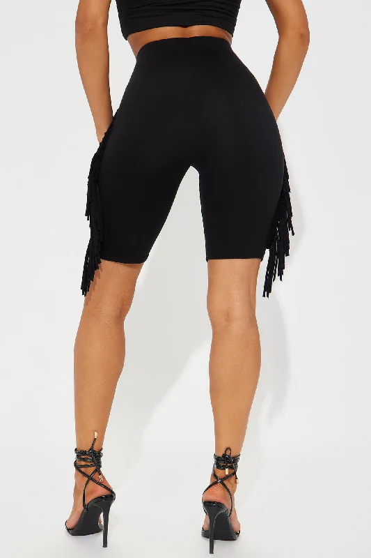 Shake It Up Fringe Biker Short - Black