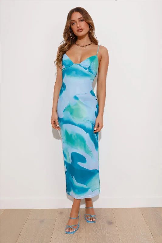 Share Me Mesh Maxi Dress Blue