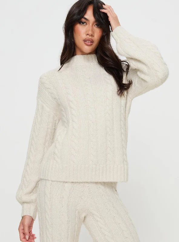 Sharif Cable Knit Sweater Beige