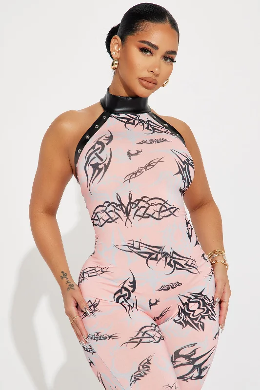 She Bad Printed Jumpsuit - Coral/combo