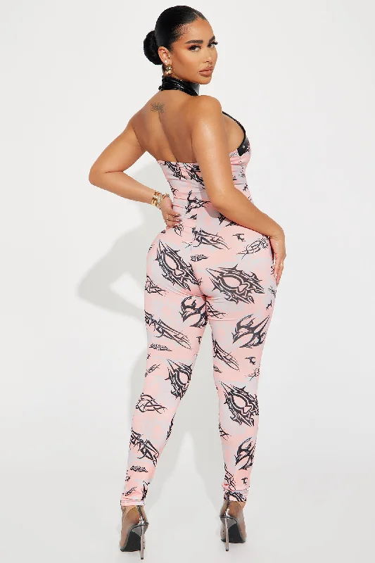 She Bad Printed Jumpsuit - Coral/combo