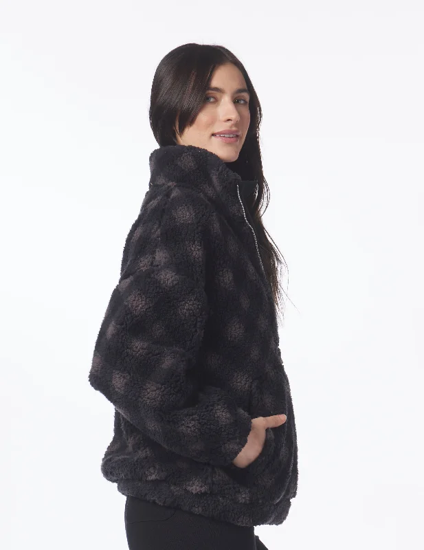 Sherpa Quarter Zip: Black Buffalo Plaid