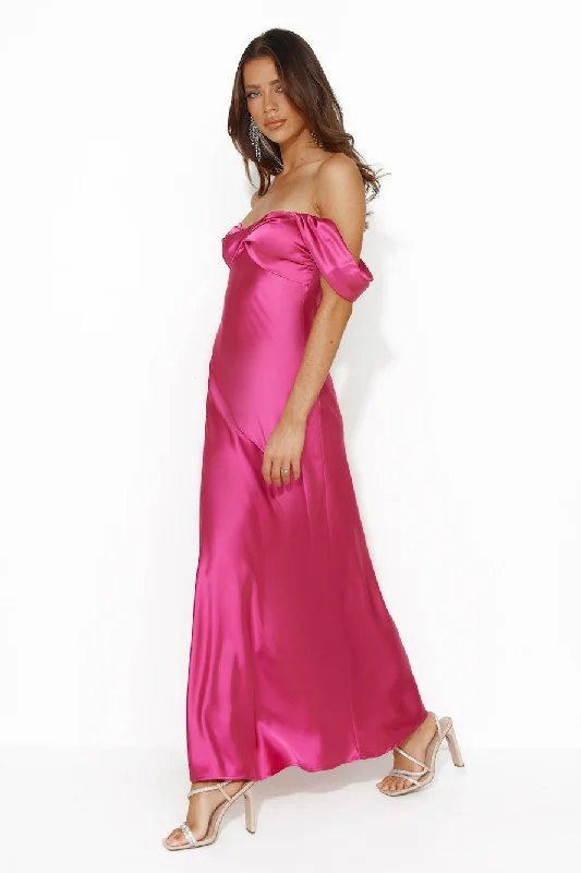 Shine Of Pearls Satin Maxi Dress Pink