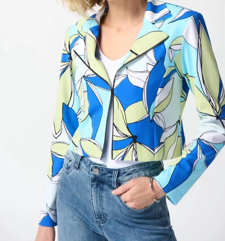 Silky Knit Floral Print Fitted Jacket In Vanilla Multi