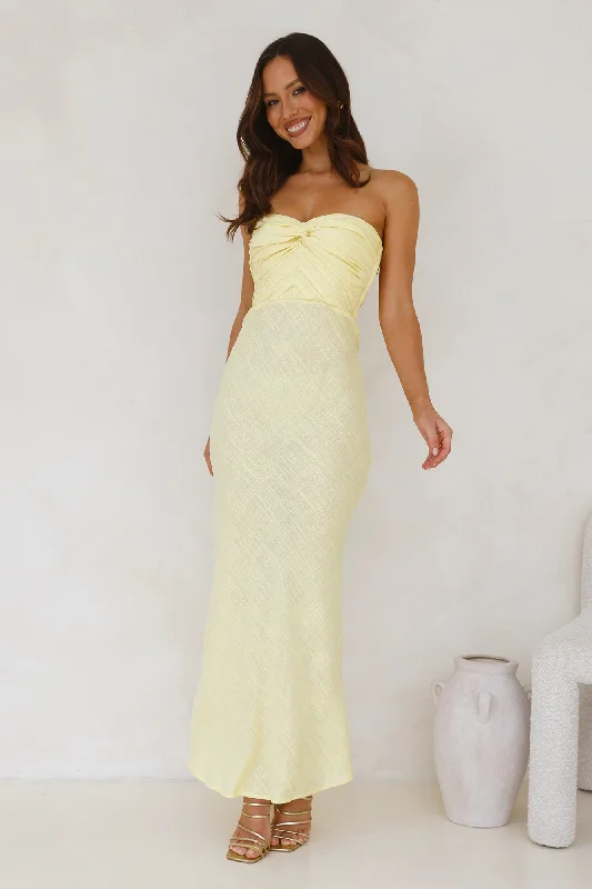 Slow Days Strapless Maxi Dress Yellow