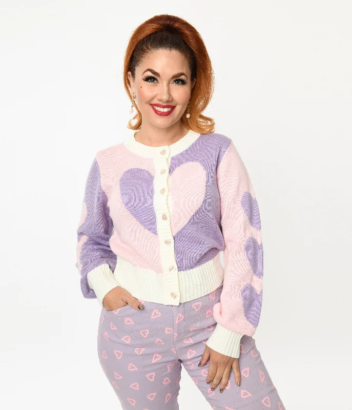 Smak Parlour Pink & Lavender Hearts Cardigan