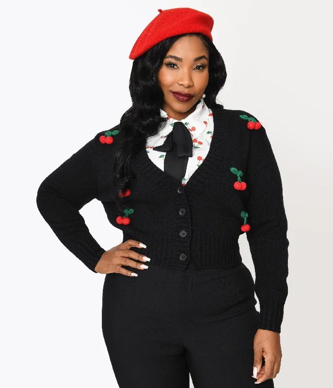 Smak Parlour Plus Size Black & Cherries Cardigan