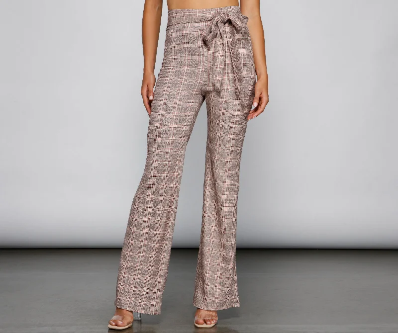 So Chic High Waist Plaid Flared Pants