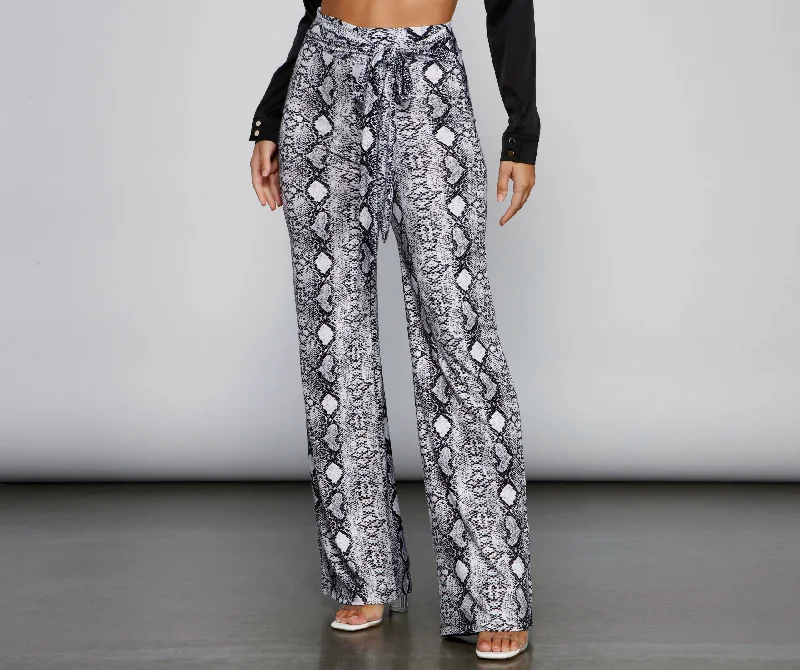 So Sassy Tie Waist Snake Print Pants