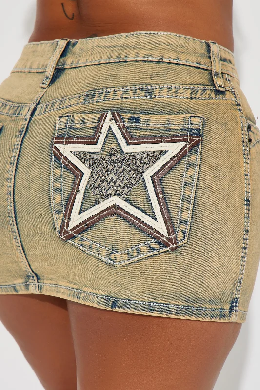 Starlight Mineral Wash Denim Micro Mini Skirt - Khaki