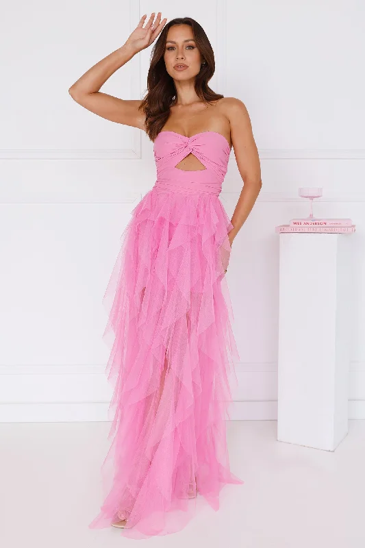 Statement Choice Strapless Tulle Maxi Dress Hot Pink