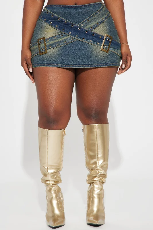 Step Back Belted Micro Mini Skort - Dark Wash