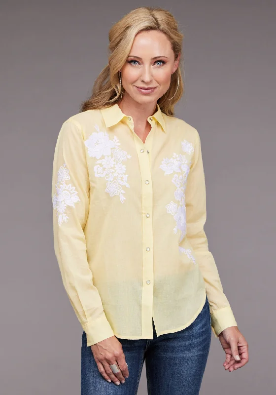 Stetson Womens 2096 Lawn Button Yellow 100% Cotton L/S Blouse