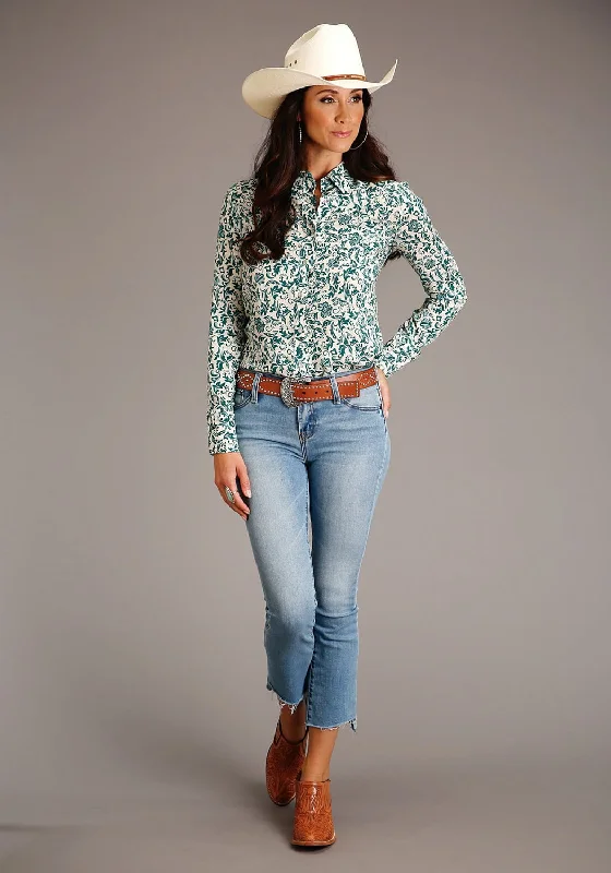 Stetson Womens Floral Print Jade 100% Rayon L/S Shirt