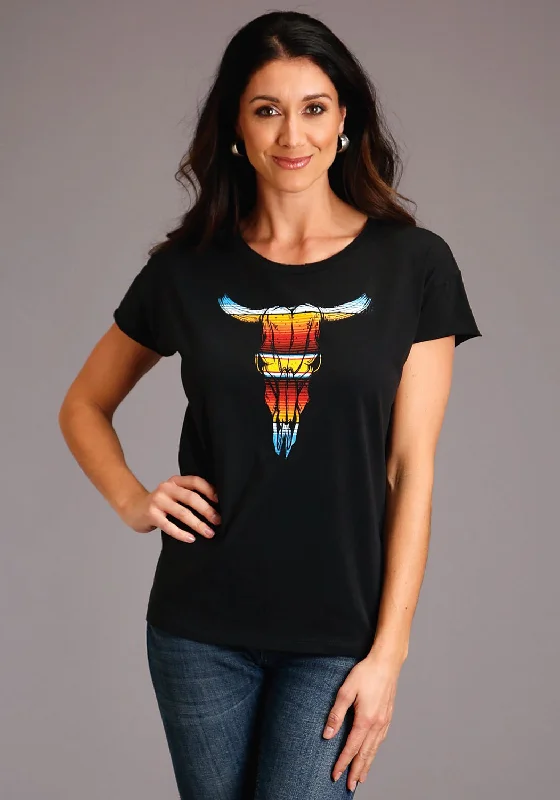 Stetson Womens Smoke Grey 100% Cotton Serape S/S Skull T-Shirt