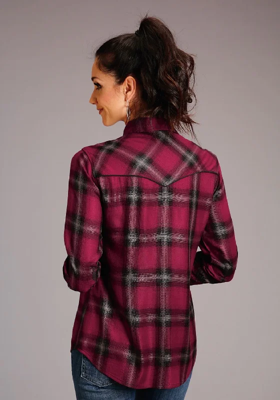 Stetson Womens Western Plaid Wine 100% Rayon L/S Shirt