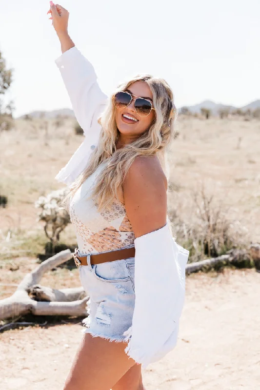 Sun Up In The Saddle White Fringe Hem Denim Jacket FINAL SALE