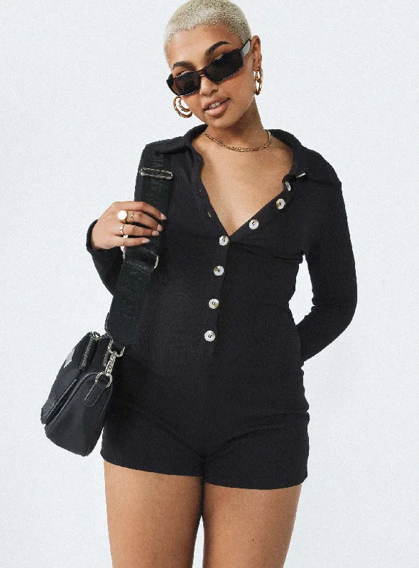 Susie Long Sleeve Romper Black