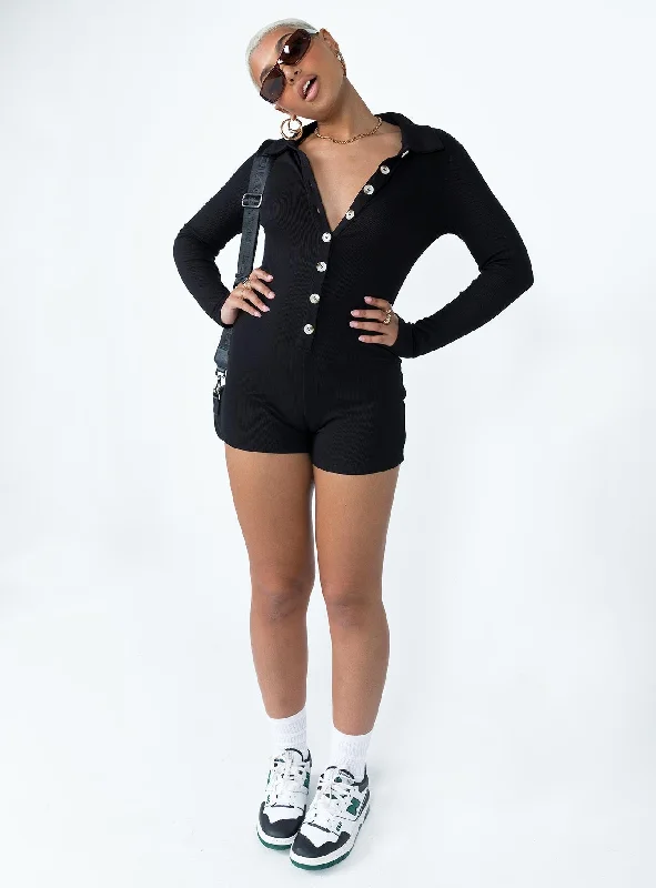 Susie Long Sleeve Romper Black