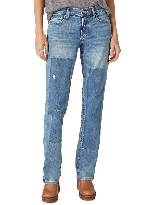 Sweet Womens Mid-Rise Distressed Straight Leg Jeans