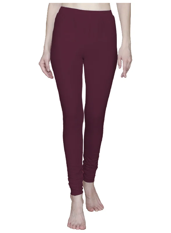 T.T. Women Solid Chudidar Cotton Lycra Cool Leggings -Deep Maroon