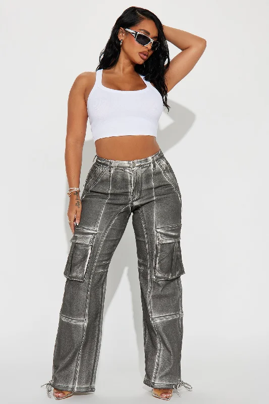 Take It Back Coated Wide Leg Jogger - White/Black