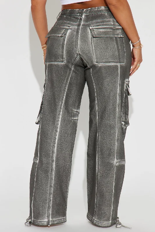 Take It Back Coated Wide Leg Jogger - White/Black