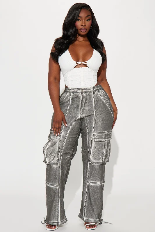 Take It Back Coated Wide Leg Jogger - White/Black