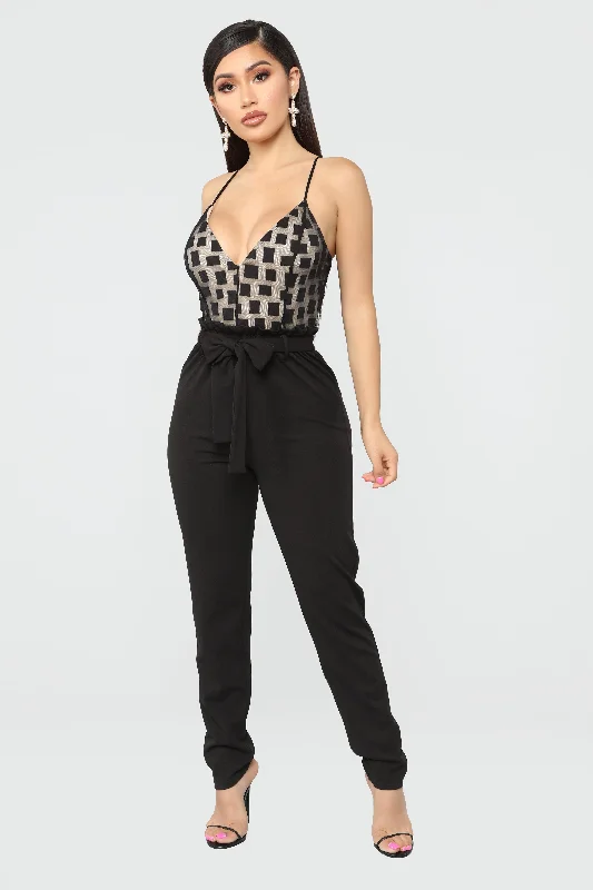 Tara Paperbag Jumpsuit - Black/Nude