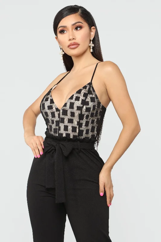 Tara Paperbag Jumpsuit - Black/Nude