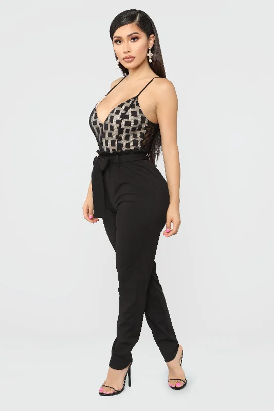 Tara Paperbag Jumpsuit - Black/Nude