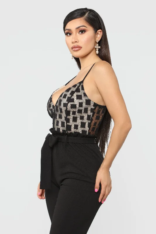 Tara Paperbag Jumpsuit - Black/Nude