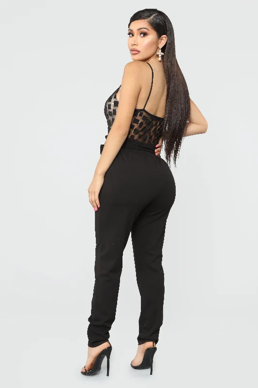 Tara Paperbag Jumpsuit - Black/Nude