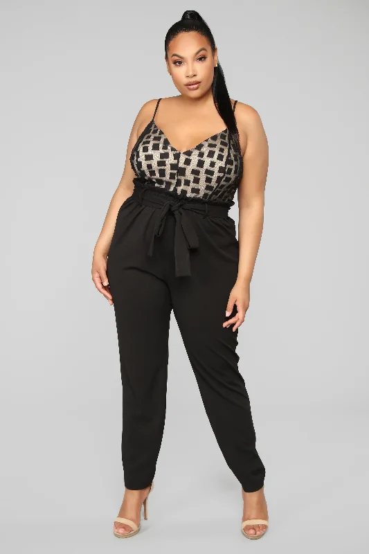 Tara Paperbag Jumpsuit - Black/Nude