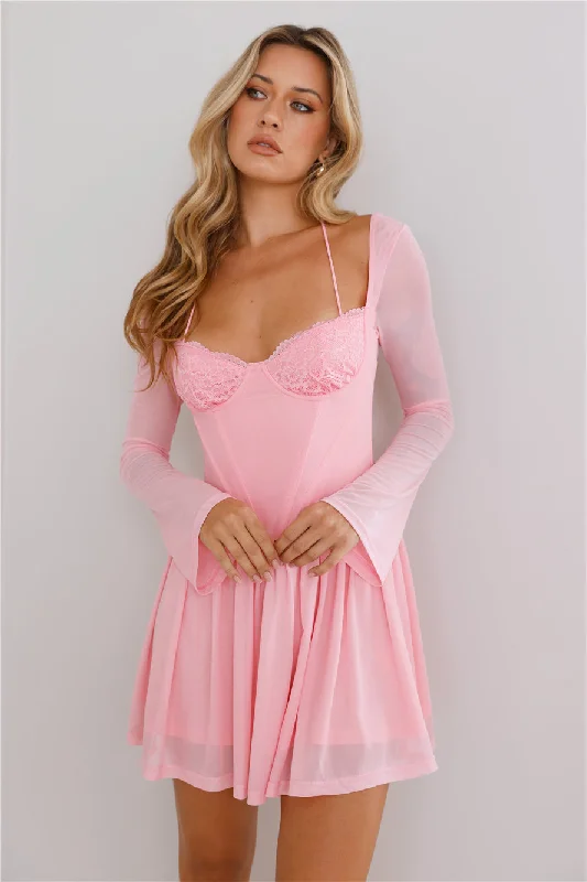 Tip Toe Lace Mini Dress Pink