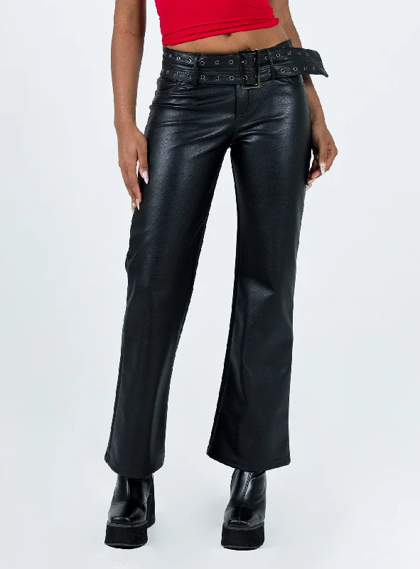 Torridon Eyelet Belt Faux Leather Pants Black