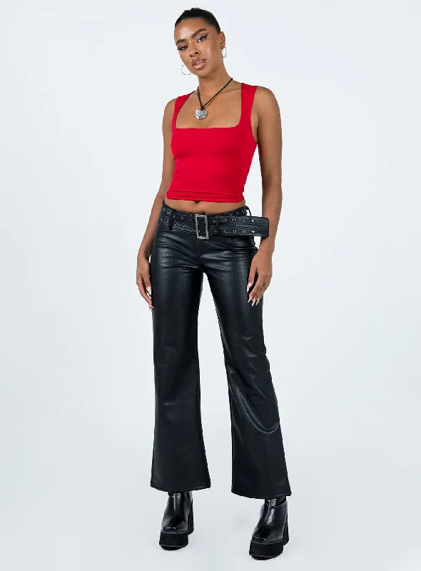 Torridon Eyelet Belt Faux Leather Pants Black