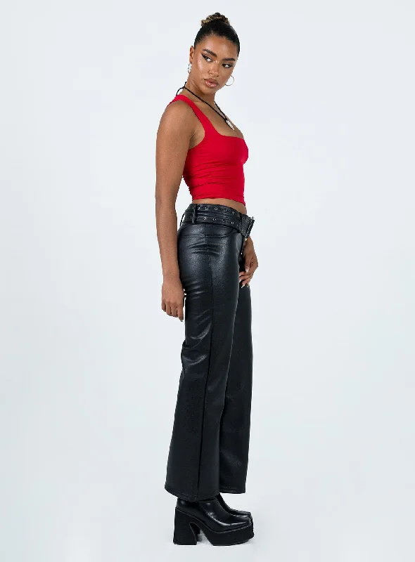 Torridon Eyelet Belt Faux Leather Pants Black