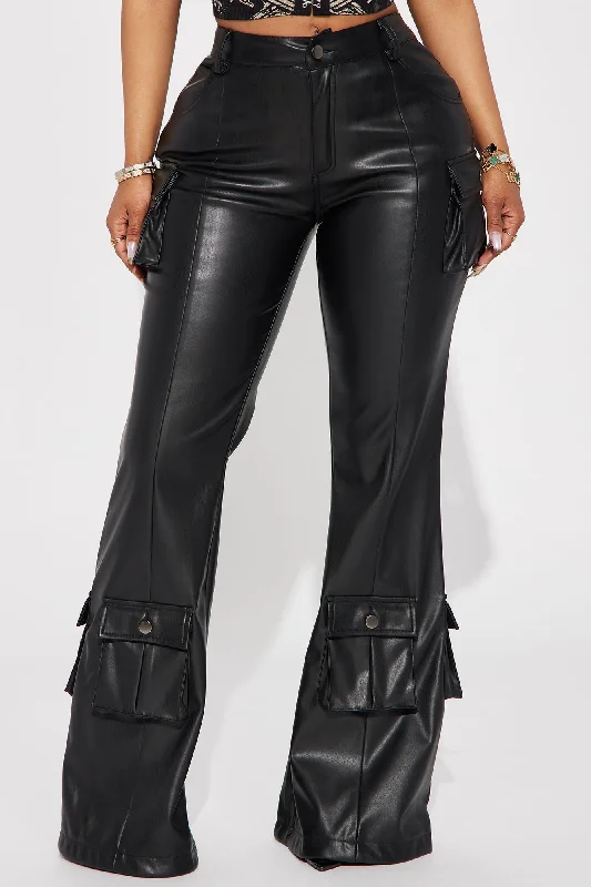 Toxic Girlfriend Faux Leather Flare Pant - Black