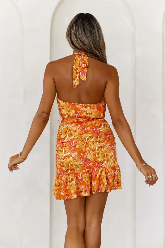 Tropical Dream Halter Mini Dress Orange