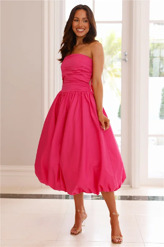 Upon A Cloud Strapless Bubble Midi Dress Pink