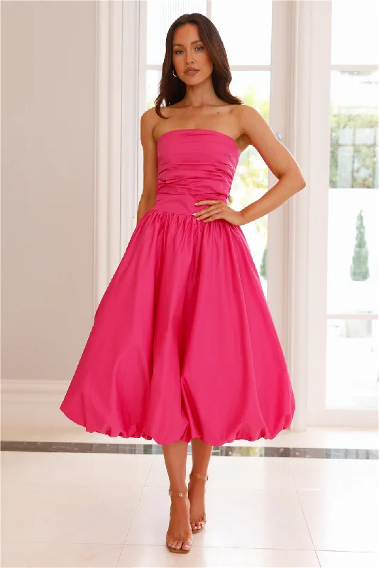 Upon A Cloud Strapless Bubble Midi Dress Pink