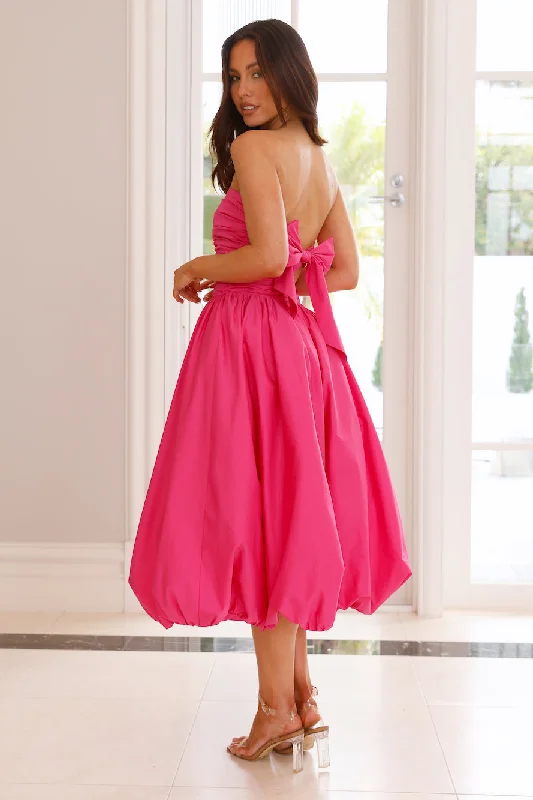 Upon A Cloud Strapless Bubble Midi Dress Pink