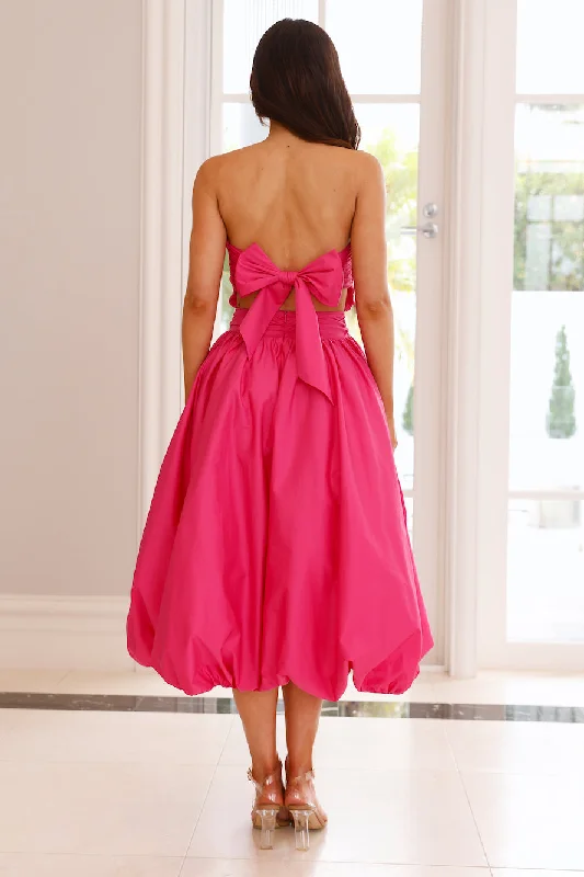 Upon A Cloud Strapless Bubble Midi Dress Pink