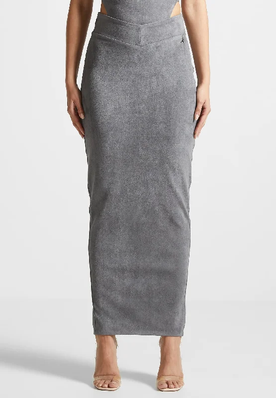 Vegan Suede Midaxi Skirt - Light Grey