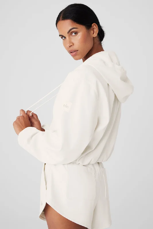 Faux Leather Power Hour Full Zip Cropped Jacket - Ivory