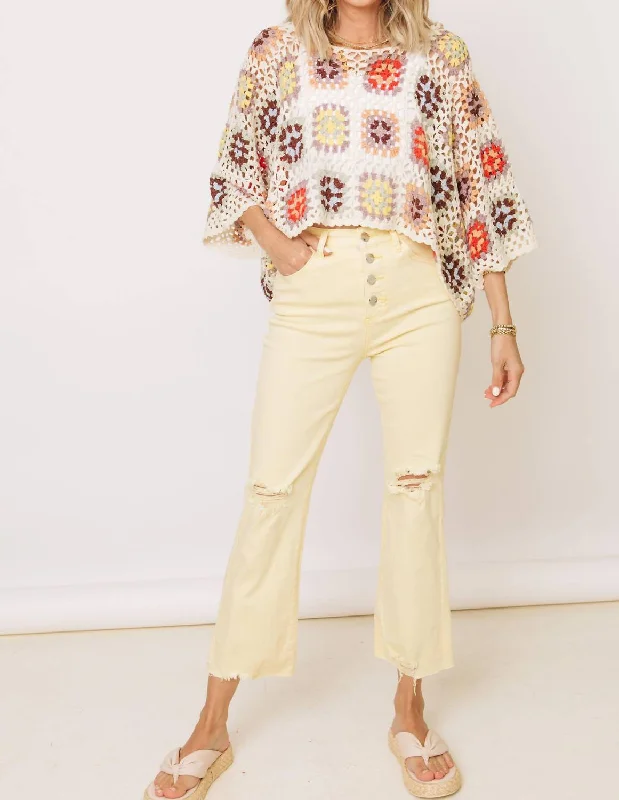 Walkin' On Sunshine Button Down Straight Leg Jeans In Pale Yellow